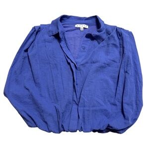 HYFVE Women's Sleeveless Cinch Waist Button Up Collared Blouse Blue Medium